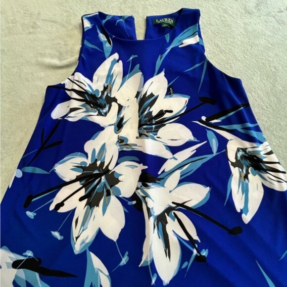 Lauren Ralph Lauren Blue Floral Summer Sleeveless Stretch Dress - Picture 8 of 12